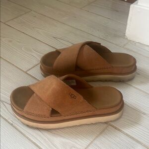 UGG Tan Cross-Band Slides